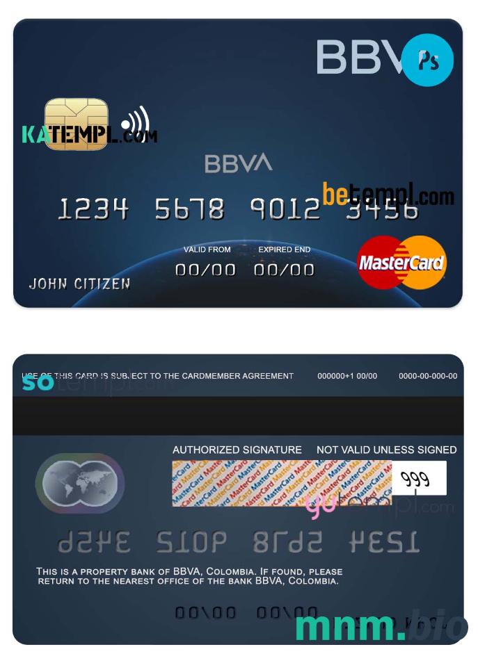 Colombia BBVA bank mastercard credit szablon karty in PSD format, w pełni edytowalne